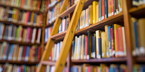 a library wall full of colorful books, generative AI