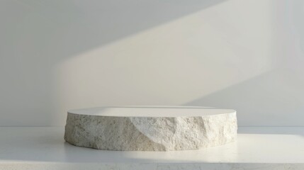 White Stone Podium on White Background with Sunlight