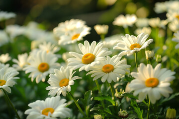 Obraz premium close-up of beautiful daisy in sunny day, sunlight shining on them