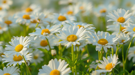 Fototapeta premium close-up of beautiful daisy in sunny day, sunlight shining on them