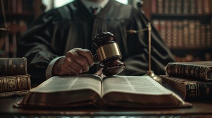 Close-up of a lawyer with overlay of a gavel and legal books, emphasizing labor law and legal consulting services