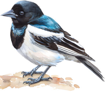 recommend clip art: Magpieon a white background watercolor hand drawing