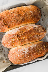 homemade rye bread baguettes on parchment paper