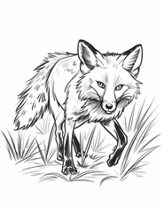 Majestic Fox: Intricate Animal Design Coloring Page  - Relaxing Coloring Pages for Adults- Printable pages  - Line Art - Coloring Pages for All Ages  - Black and white
