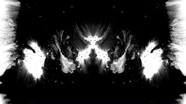 Black ink rorschach effect abstract background artistic flow splatter spots spills white paper beautiful reveal dripping streaks spread fluid ink alpha matte isolated watercolor ink drops transition	
