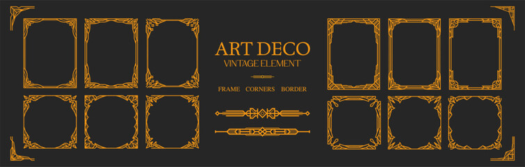 Art Deco gold Frame Corners Border , vintage frame , ornament frame ,line geometric luxury frames , wedding banner label card geometric background vector illustration	