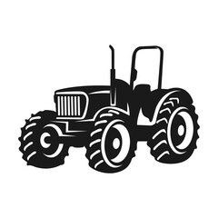 black old tractor silhouette on white background