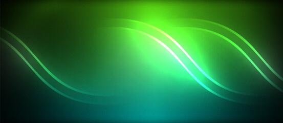 Neon glowing circle rays, light round lines in the dark, planet style neon wave lines. Energetic electric concept design for wallpaper, banner, background