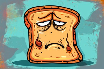 Cartoon cute doodles of a burned toast with a frowning face, Generative AI 