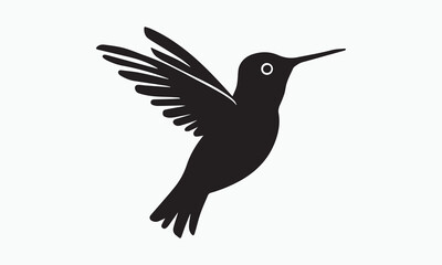 Fototapeta premium Black silhouette illustration of a flying hummingbird on white background.