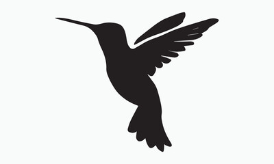 Fototapeta premium Black silhouette illustration of a flying hummingbird on white background.