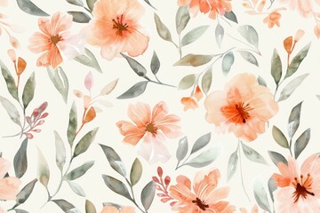 Obraz premium Elegant Watercolor Floral Pattern Characterized by Delicate Blooms and Soft Hues.