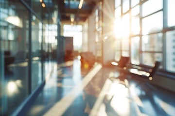 Obraz premium Blurred background of the modern office interior , Background bright office in blur Generative, AI-generated