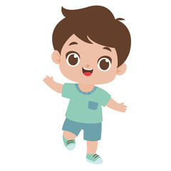 Happy kid running. Dark-haired cute smiling boy. Cartoon vector illustration isolated on white background