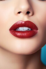 Close-up of beautiful female lips with soft white skin, shiny, healthy coloured lips, half open, sigh.