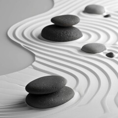 Minimalist Zen Garden with Black Stones