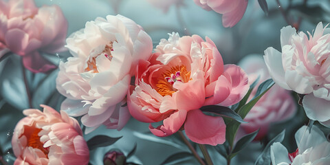 Festive Pink and White Peony Blooms Wallpaper
