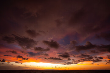 Red clouds, sun, sky, The beautiful cloud stream with a sunset