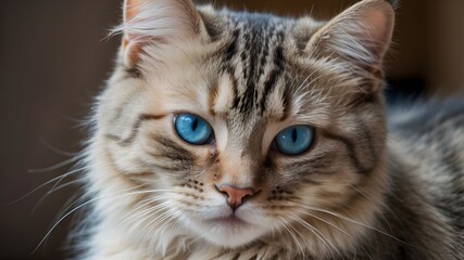 A charming portrait of a cute and cuddly tabby kitten with blue eyes, a domestic cat A lovely fluffy cat with an inquisitive expression, a young domestic pet cat with lovely blue eyes, and a soft whit