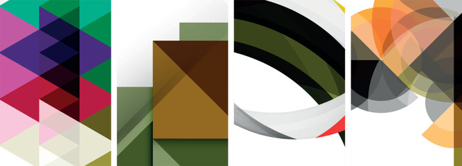 Obraz premium Vector posters - minimalist geometric abstract backgrounds, featuring circles, lines, and triangles in clean, modern design