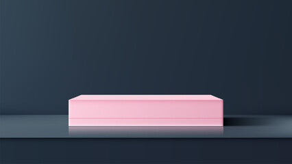 Modern 3D Pink Box on Stage with Blue Background for Product Display and Mockup