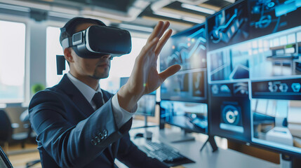 Man with vr glasses technology, generated ai