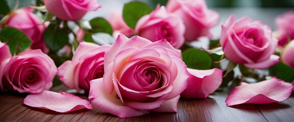 Fototapeta premium Petals pink rose with stem Pink Rose Petals Elegant Stem