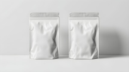 Two blank coffee packaging bags on a white background, ideal for branding design mockup