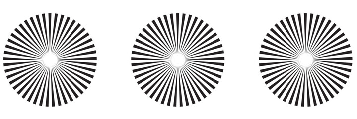 Radial circle lines. Circular radiating lines geometric element. Sun star rays symbol. Abstract geometric shapes. Design element. Vector illustration isolated on white background.