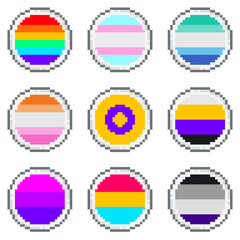 Variant of LGBT and Gender Identity Badge, Pixel Art Icon Set