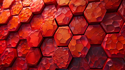 Alvéoles rouges en relief en ardoise, motif texturé organique avec un effet futuriste d'hexagones