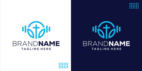 Creative Barbell and Church Leaf Growth Logo, Design Inspiration, Illustration, Vector