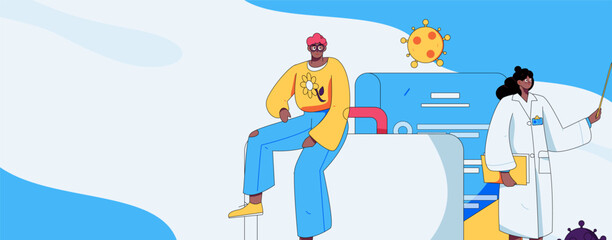 Medical characters fighting the epidemic flat vector concept operation hand drawn illustration
