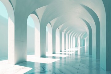 Obraz premium Airy widescreen minimalistic white and light blue architectural background banner with tilted columns, AI-generated