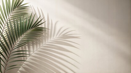 Obraz premium Ivory Wall with Palm Shadows Blur: A soft ivory wall with elegant, blurred palm leaf shadows, suitable for timeless and classic presentations. 