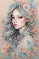 anime portrait of a beautiful girl with flowers