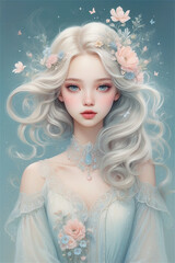 anime portrait of a beautiful girl with flowers