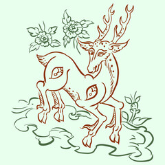 reindeer with flowers vector for card decoration illustration