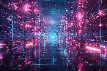 Obraz premium Cyber Security Data Transfer illustration created with Generative AI