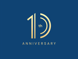 10th Anniversary luxury gold celebration with double lines logo typography vector design concept. Ten years anniversary gold number template for celebration event, business, company, invitation, web.