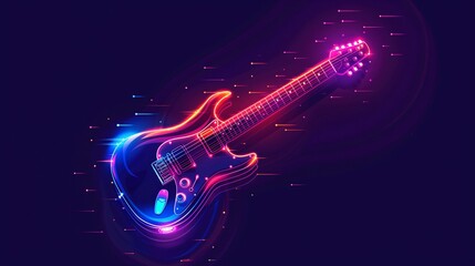 Obraz premium Flat Design of Electric Guitar with Colorful Lighting