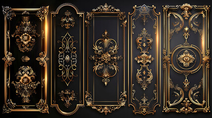 Decorative vintage frame, golden frame with a corner. flower in the picture