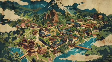 map of Japanese towns, high angle