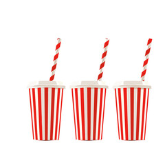 Vector set of red striped paper cups with straws