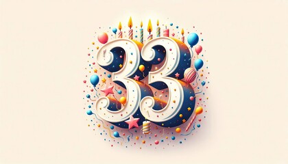  Number Thirty-Three with Balloons and Confetti