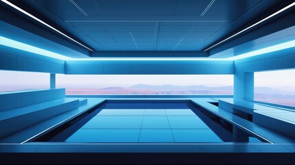 blue corridor in building