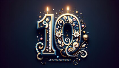 Close-up Photo of Ten Birthday Candles on Black Background