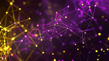 Fototapeta premium Abstract technology background featuring purple and yellow dot connections forming a detailed plexus pattern