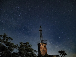 lighthouse under scarry sky at night astrophotography