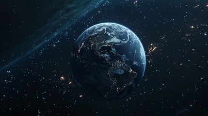 Obraz premium Nightly Planet Earth in Dark Outer Space, Civilization Lights